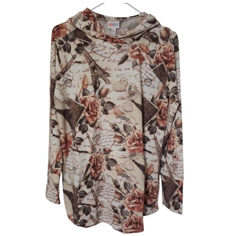 Lula‎ Roe Amber Lightweight Hoodie Floral Eiffel Tower Print NWT Size M